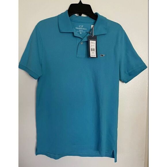 69&-Vineyard Vines Woman Classic Pigue Polo T-shirt￼ In Caribbean Blue XS/S NWT - Picture 1 of 5